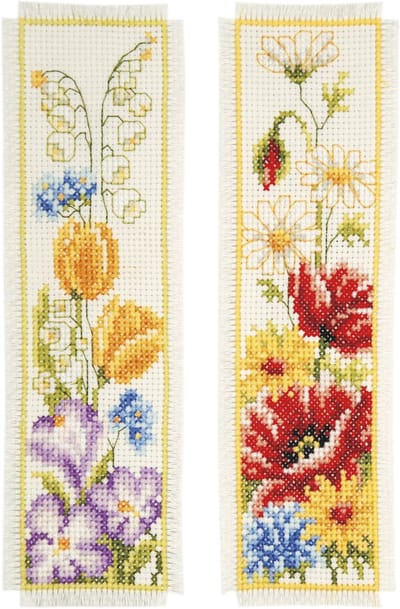 Vervaco - Telpakket kit - 6 x 20cm - Bladwijzer - Lentebloemen - set van 2 - PN-0021454
