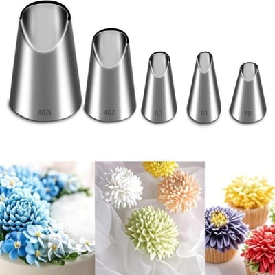 5 Stuks/Set Chrysant Spuitmondjes Glazuur Spuitzak Spuitmondjes Keuken Taart Gereedschap zilver