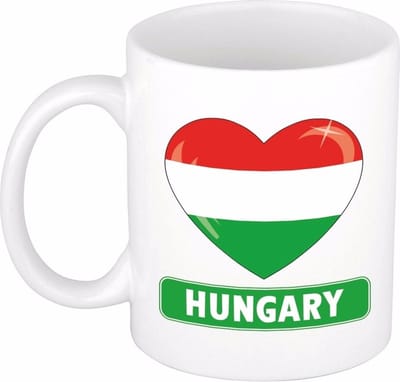 Hartjes vlag Hongarije koffiemok - drink beker - white - 300 ml - Hungary - Supporters - cadeau - landen - feestartikelen