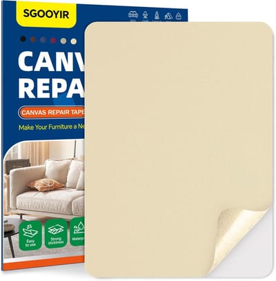Zelfklevende canvas stof 21x28 cm beige-geel waterdicht textiellijm voor reparatie van tent bank camper luifel stoel