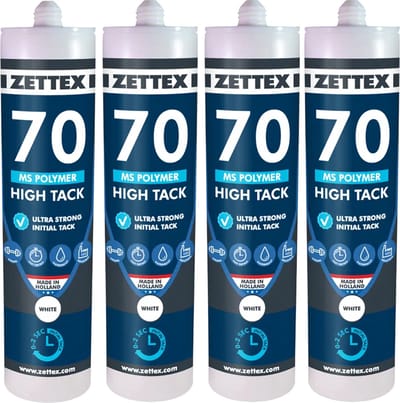 Zettex MS 70 High Tack Montagekit - Lijmkit - Binnen & Buiten - Extra Sterk - 290ml - Wit - 4-PACK