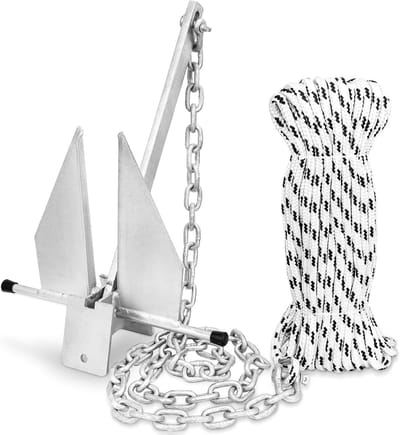 Botenankerset - Valanker set - Veilig aanleggen - Compleet met ketting - 8LB - Zilver