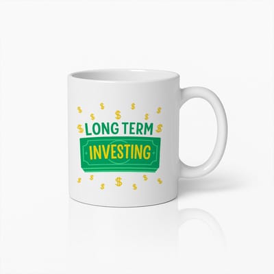 Long Term Investing Mok 330ml – Grappige Financiële Koffiebeker – Perfect Cadeau voor Beleggers, Handelaren & Aandelenliefhebbers