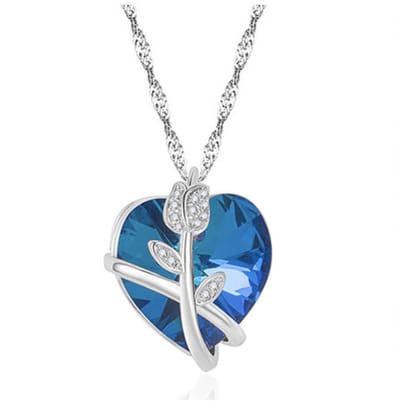 N3 Collecties 925 Sterling Zilver Rose Bloemen Blauw Hart Kristal Ketting Voor Vrouwen Mode-sieraden