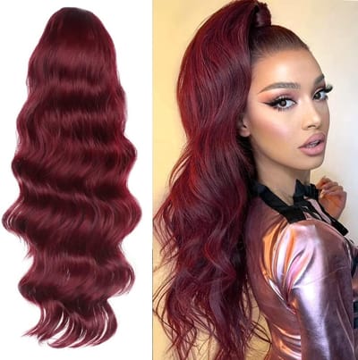 Lange Golvende Ponytail Haarverlenging voor Dames - 24 Inch Krullend Synthetisch Haarstuk met Trektouw en Clip, Ideaal voor Feestjes en Dagelijks Gebruik