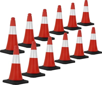 Set van 12 verkeerskegels verkeerskegel pylon verzwaard 51cm rood/wit met zware voet