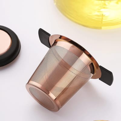 Premium RVS Theefilter en Koffie Infuser met Fijn Gaas, Grote Capaciteit en Roze Goud Afwerking