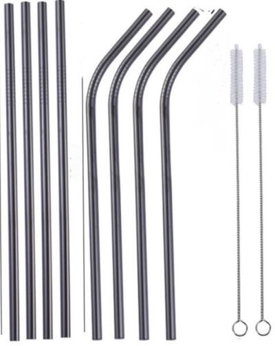 Rietjes van roestvrij staal - herbruikbaar - 12 stuks (6 rechte rietjes + 6 gebogen rietjes) - parelmoeren melkthee rietjes - 21,5 cm - wordt geleverd met 2 reinigingsborstels - metalen rietjes voor cocktails, ijsmelk, thee, milkshakes, ijskoffie