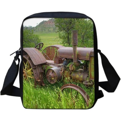 Boerderij T-Tractors Schoudertas Tractor Print Grote Capaciteit unisex praktische crossbody tas voor school en werk gray