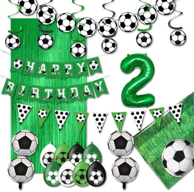 LUQ – Verjaardag 2 Jaar Voetbal Set – Groen-Zwart-Wit – Kinderfeest Football Decoratie – Birthday Versiering Pakket