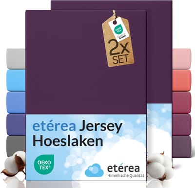 etérea Jersey hoeslaken 2-pack 140x200-160x200 cm (hoek 25 cm) 100% katoen - Pruim