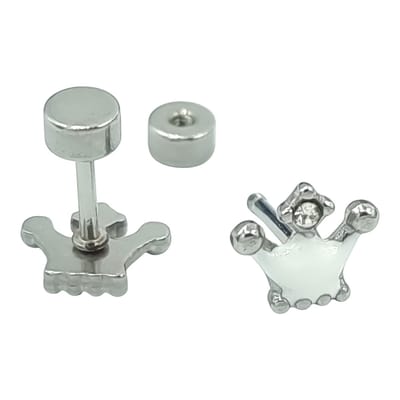 Kinderoorbellen meisje - Kroontje prinses - Wit emaille - Hypoallergeen premium staal - 7 x 7 mm