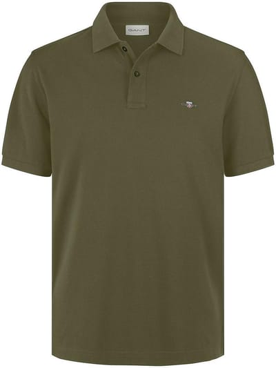 Gant Polo Fine Shield Short Sleeve Piqué Uni Mosgroen / male