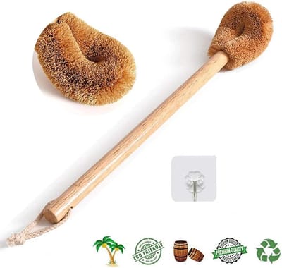 Houten toiletborstel - Kokosvezel borstel - Badkamer reinigen - Natuurlijke materialen - 457 cm lengte - Houtkleur