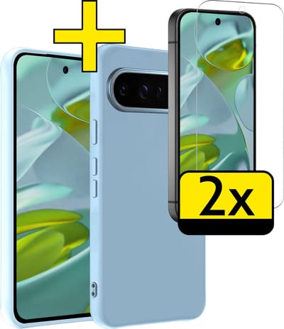 Hoesje - Met 2x Screenprotector - Geschikt voor Google Pixel 10 Pro - Sterk & Shockproof - Back Cover - Siliconen Case - Telefoon Hoes - Telefoonhoesjes - Lichtblauw