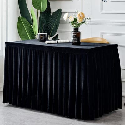 Fluwelen tafelkleed Rechthoekige conferentie-expositietafelhoes Wit / Zwarte tafelrok voor bruiloft, evenement, feest, bureaudecoratie 120x60x75cm
