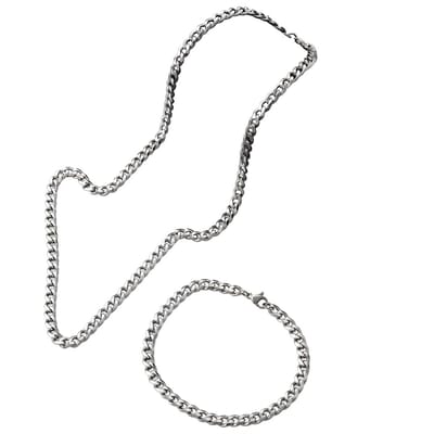 RVS Cuban Link Sieraden set – Zilverkleurige Ketting 61 CM & Armband 21 CM voor Heren