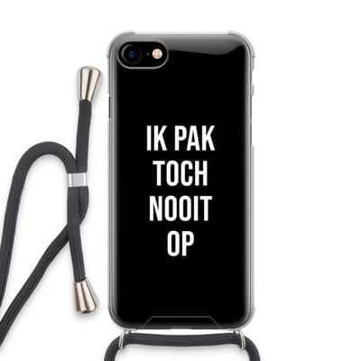 Case Company® - Hoesje met koord geschikt voor iPhone SE 2020 hoesje met Koord - Ik pak nooit op - Zwart - Telefoonhoesje met Zwart Koord - Bescherming aan alle Kanten en Over de Schermrand