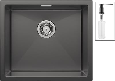 CECIPA max Spoelbak Keuken 50x44cm - Spoelbakken Keuken Met Zeepdispenser - Enkele spoelbak - Handgemaakte Spoelbak - Spoelbakken met Afdruip - Antraciet