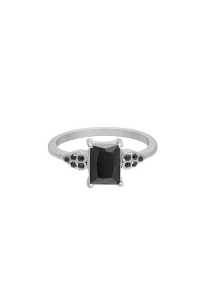 Ring glanzende vierkante steen Zwart & Zilver Stainless Steel 16