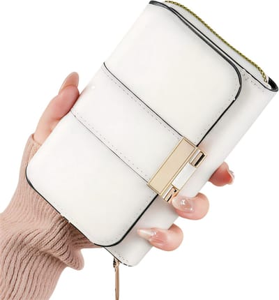 Mode Dames Portemonnee met Multi-Kaartsleuf – Grote Capaciteit Billfold – Wit – Vintage Stijlvolle Multifunctionele Rits Portemonnee voor Pasjes, Contant Geld en Telefoon