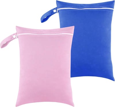Thijox - 2 Stuks Natte Bagage Tas, Waterdichte Waszak met Ritssluiting, Herbruikbaar, Lichtgewicht & Opvouwbaar, 40 x 30 cm, Blauw en Roze, Ideaal voo