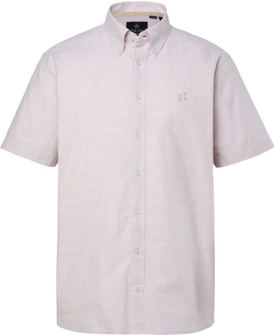 Boston Park - Heren - Overhemd in linnenlook korte mouwen buttondown kraag - Cement - Maat 4XL