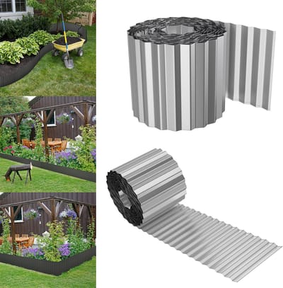 Froadp 3 stuks Flexibele Verzinkte Metaalen Gazonrand 5m (15cm hoog) - Golfvormige Perkbegrenzing - Zilver