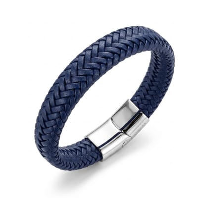 Lundholm Lars Armband Heren Blauw – Echt Leren Heren Armband – Gevlochten Leren Armband met Stainless Steel Sluiting – 21,5 cm – Cadeau voor Hem – Scandinavisch Design