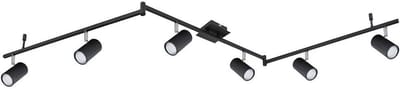 Plafondspot 6 vlammen spot strip plafondlamp zwart metaal, verstelbare lamparmen en spots, 6x Gu10, LxBxH 180x10x18,5 cm