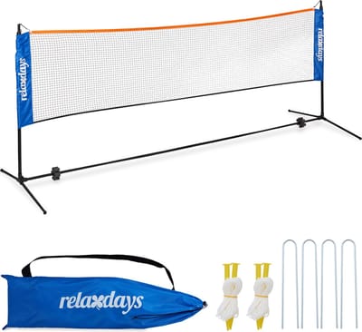 badmintonnet - verstelbaar - tot 225 cm - strand en park - volleybalnet met palen - sportnet - zwart/blauw