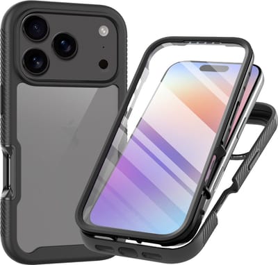 Just in Case hoesje geschikt voor iPhone 17 Pro Hoesje - 360° Full Protection Case met ingebouwde Screenprotector - Zwart
