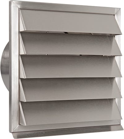 RVS buitenrooster Eco+ vaste lamellen+terugslagklep Ø180mm