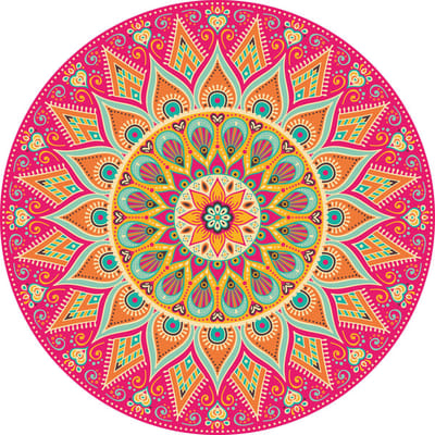 Vinyl | Vloerkleed vinyl rond | Mandala koraal | 95 cm Rond