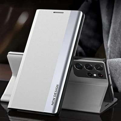 Vergulde Lederen Telefoonhoesje Voor Samsung S26 Ultra S24 Plus S23 S22 S21 S20 S25 FE S25 Ultra Flip Beugel Beschermhoes S23 Ultra