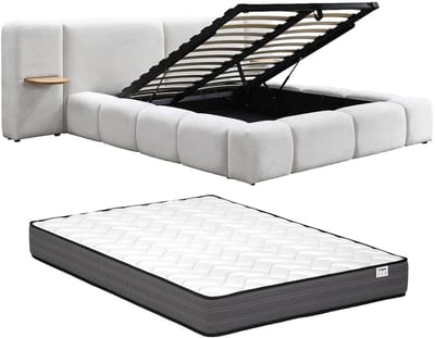 Vente-unique Bed met opbergruimte stof beige 160 x 200 cm