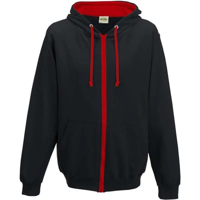 Just Hoods Varsity Zoodie JH053 - JET BLACK/FIRE RED - L