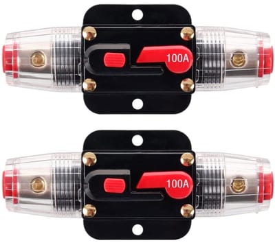 2 St 100A Inline Circuit Breaker Reset Zekering, 12V-24V DC Reset Zekeringhouder 100A met Handmatige Reset voor Automotive Marine Boot Audio Systeem Bescherming