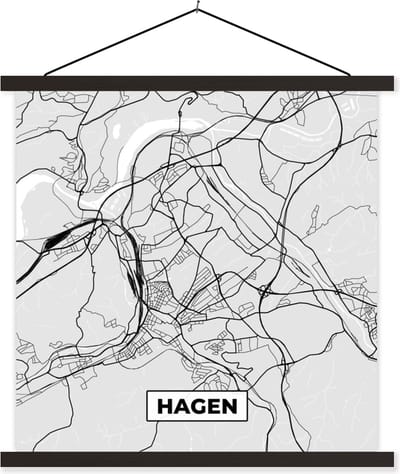 Posterhanger incl. Poster 60x60 cm - Schoolplaat - Stadskaart - Duitsland - Plattegrond - Hagen - Kaart - Textielposter - Zwarte latten - Stadskaart
