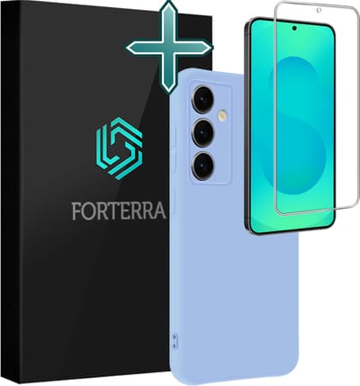 Hoesje Met Screenprotector - Geschikt voor Samsung Galaxy S25 FE - Sterk & Shockproof - Telefoon Hoes - Back Cover - Siliconen Case - Lichtblauw