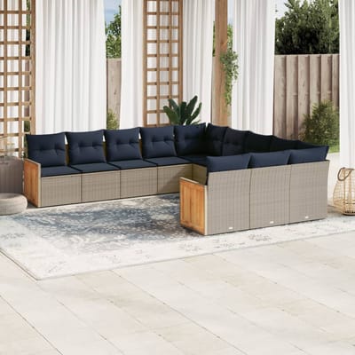 vidaXL - 11-delige - tuinbankset - met - kussens, - grijs - polyrotan