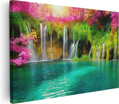 Artaza Canvas Schilderij Landschap - 30x20 cm - Klein - Wanddecoratie Waterval - Muurdecoratie Bos - Kamer Accessoires Natuur