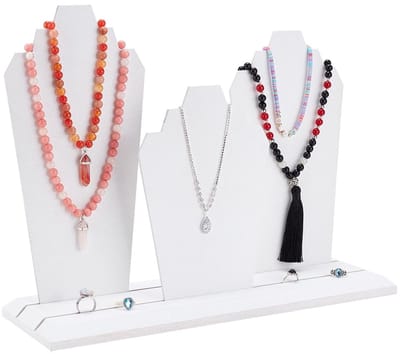 PandaHall Sieradenstandaard van hout, sieradenhouder met 3 panelen, voor het opbergen van halskettingen, borst, ezel voor sieraden, thuis, verkoop, wit