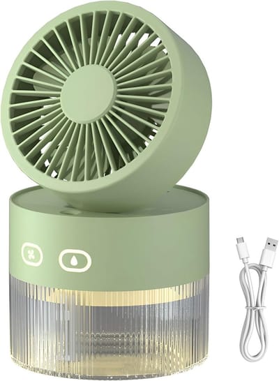 LISM - Draagbare mistventilator met een waterreservoir van 350 ml, 3 koelstanden, opvouwbaar ontwerp en nachtlampje met verkoelende mist - een ultrastille persoonlijke ventilator, Geschikt voor op kantoor, buiten en op reis (groen).