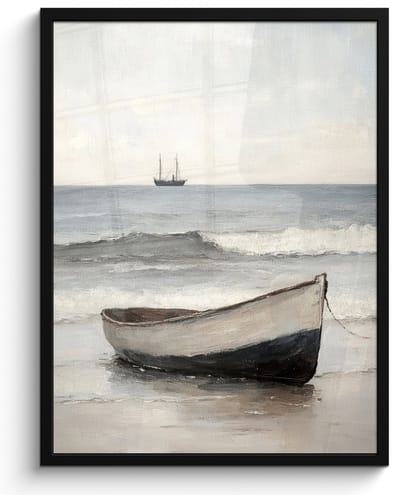 Poster in lijst - Fotolijst 50x70 cm - Posters - Roeiboot - Zee - Horizon - Posterlijst zwart - Decoratie - Wanddecoratie woonkamer - Muurdecoratie slaapkamer