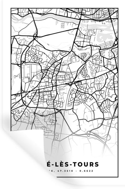 Muurstickers - Sticker Folie - Frankrijk - Kaart - Plattegrond - Joué-lès-Tours - Stadskaart - Zwart wit - 20x30 cm - Plakfolie - Muurstickers Kinderkamer - Zelfklevend Behang - Zelfklevend behangpapier - Stickerfolie