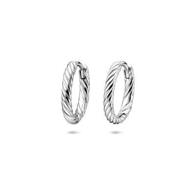 Zilveren gerhodineerde klapoorringen gedraaid 14 mm - 1341709