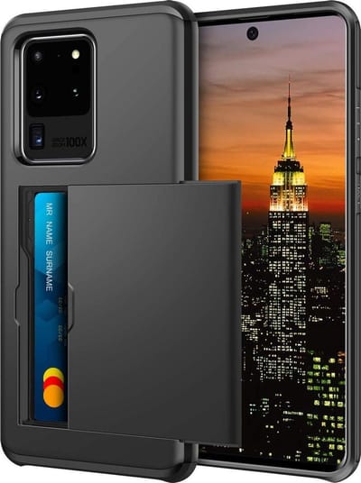 Geschikt voor Samsung Galaxy S20 Ultra Card Case - Zwart - Shockproof Cardslot - Hard PC - Pasjeshouder