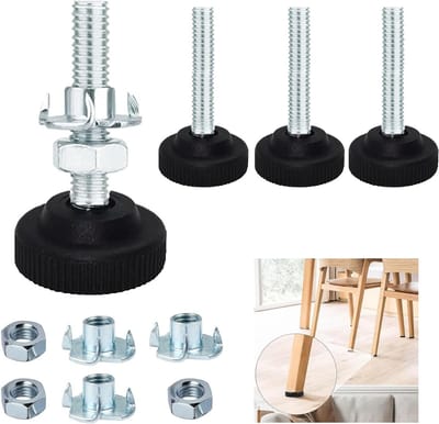 Verstelbare Schroeven voor Meubels, 4 Stuks M8 x 50 mm, Niveauer voor Tafel- en Stoelpoot, Inclusief Impacts en Tegenmoeren