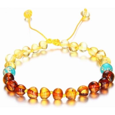 Bracelet de cheville en ambre pour bébé et adulte, 10 couleurs, pierres précieuses en améthyste naturelle, bijoux réglables originaux 100 % authentiques baby 12cm with 6cm beige